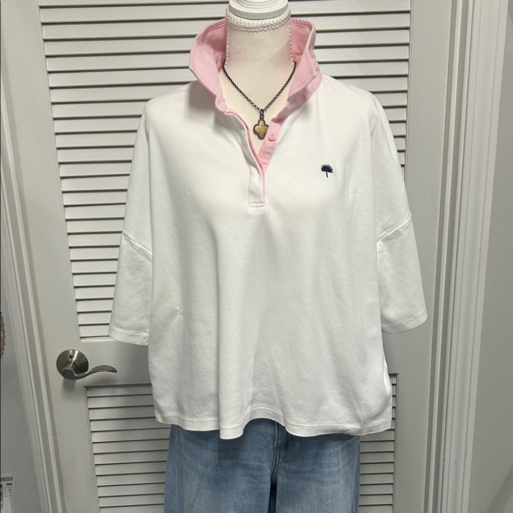 crown & ivy White Polo with Pink Trim
